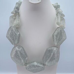 Runway Frosted Silver Glitter Resin Geometric Statement Necklace